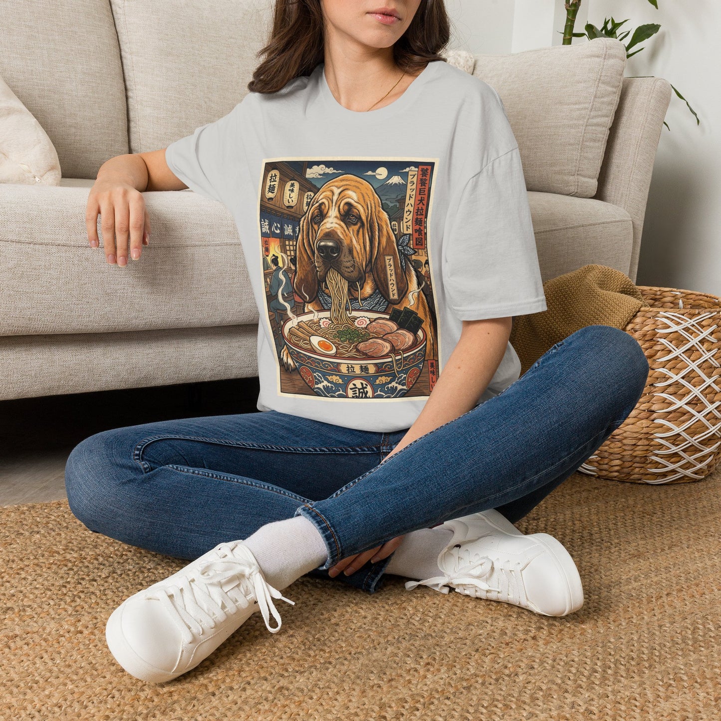 Bloodhound Ramen Shop T-Shirt | Japanese Street Food Dog Art