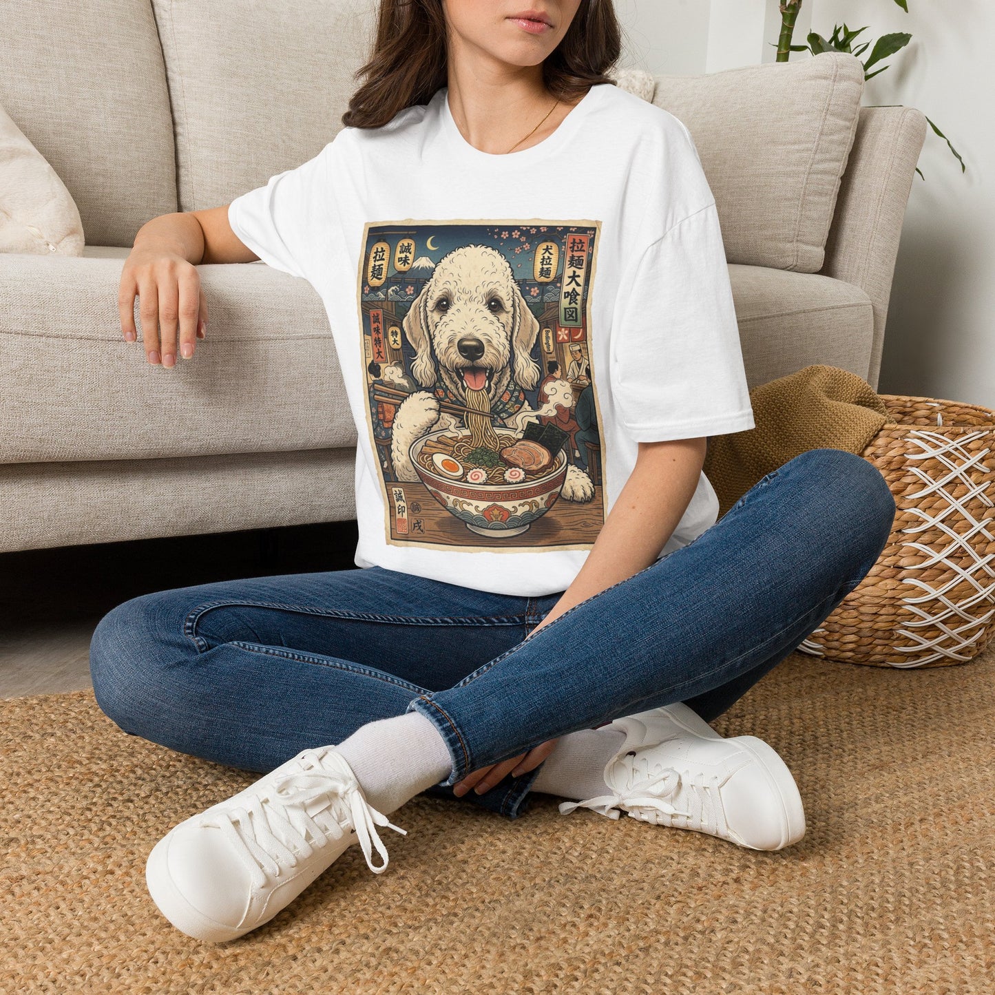 Bedlington Terrier Ramen Dog T-Shirt | Cute Dog Eating Ramen Graphic Tee