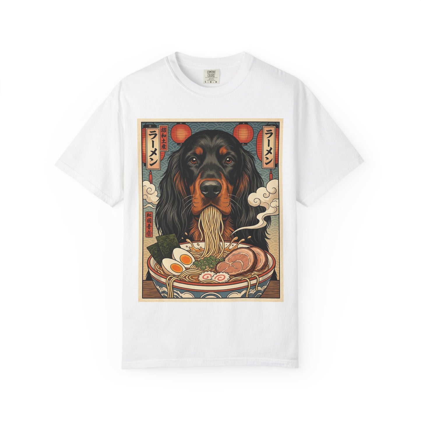 Gordon Setter Ramen Pup T-Shirt — Dog & Ramen Bowl Graphic Tee