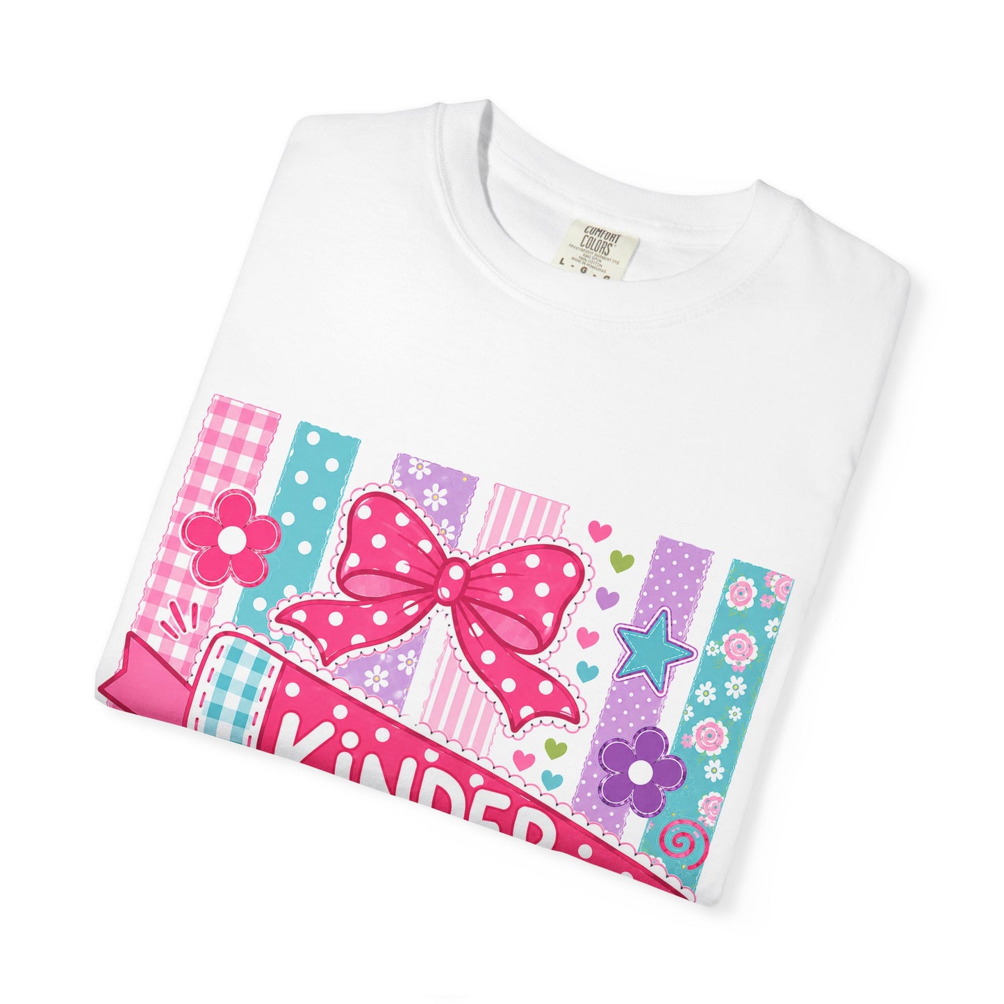 Kindergarten Pennant T-shirt | Cute School Bow Flowers Teacher  Tee