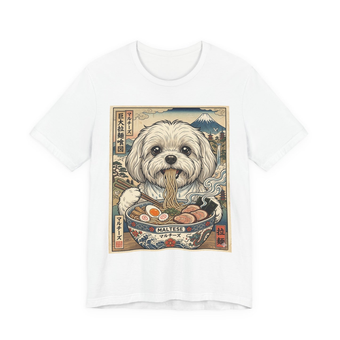 Maltese Ramen Tee — Cute Dog Eating Noodles Japanese-Inspired T-Shirt