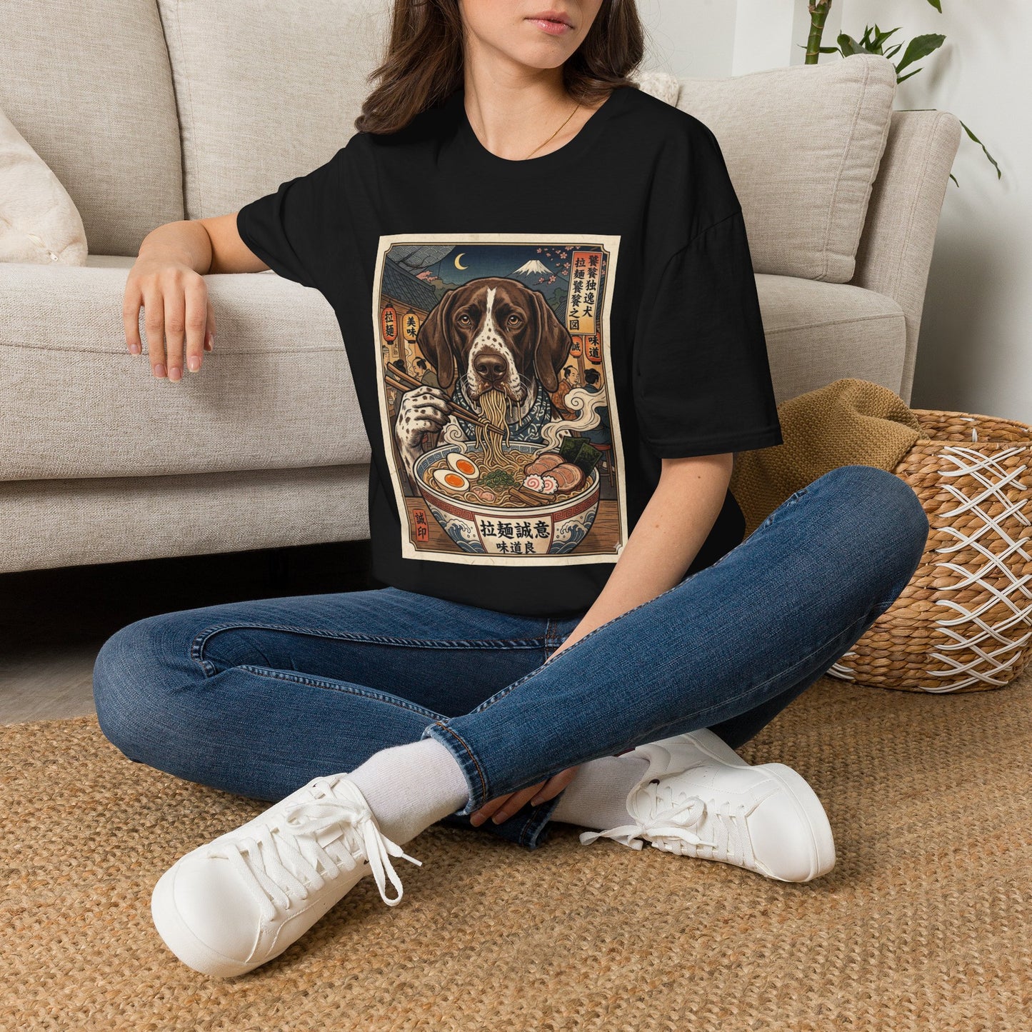 Japanese Ramen Dog T-Shirt — Retro Ukiyo-e Style Japanese Ramen Dog T-Shirt — Retro Ukiyo-e Style German Shorthaired Pointer Noodle Art Noodle Art