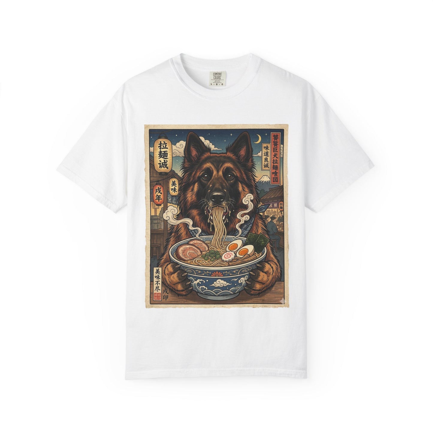 Belgian Tervuren Ramen Bowl T-Shirt | Vintage Japanese Dog Illustration