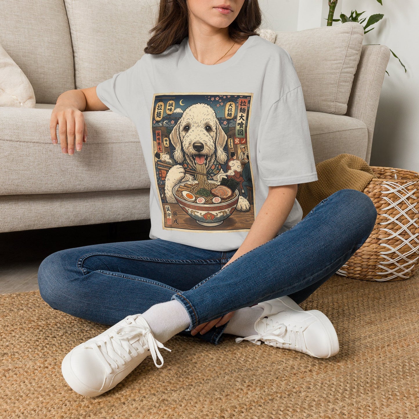 Bedlington Terrier Ramen Dog T-Shirt | Cute Dog Eating Ramen Graphic Tee