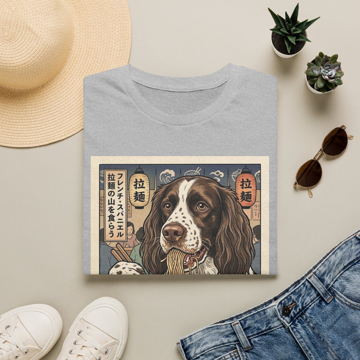 French Spaniel Ramen Bowl T-Shirt — Japanese Style Dog Graphic Tee
