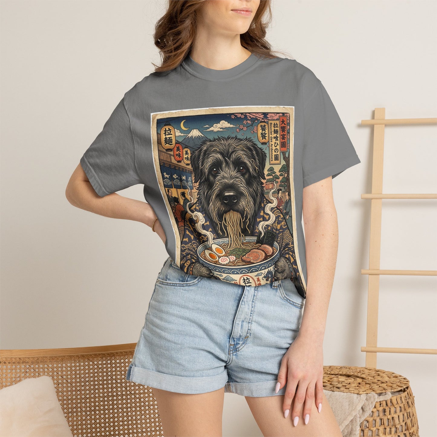 Bouvier des Ardennes Dog Illustration T-Shirt | Vintage Japanese Style