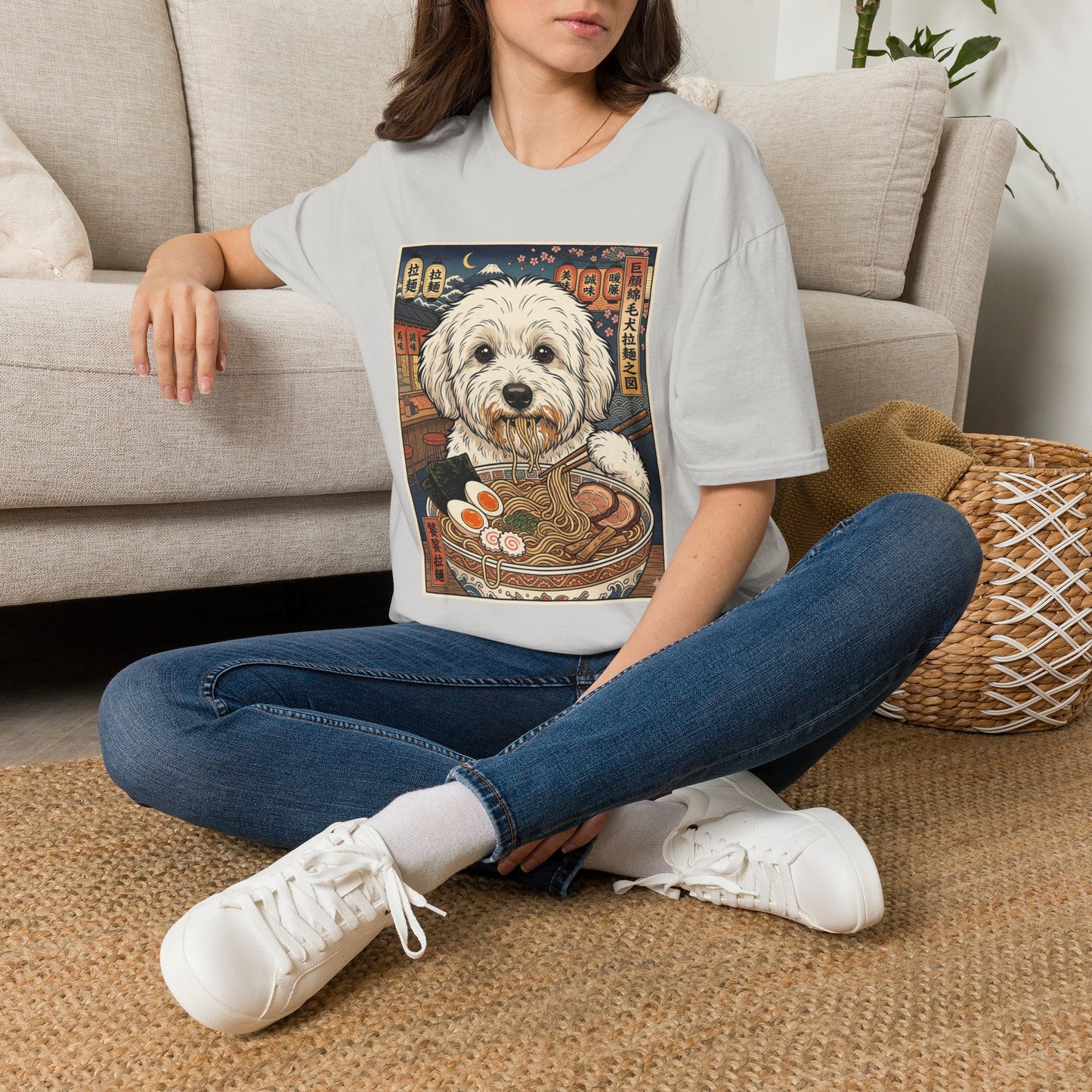 Coton de Tulear Ramen Dog Illustration T-Shirt | Cute Noodle Shop Artwork