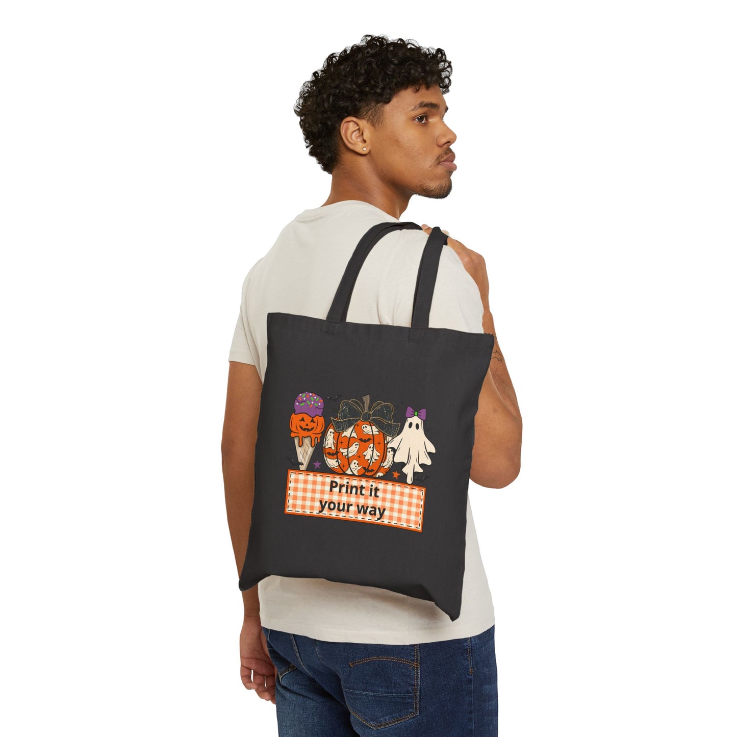 Cute Halloween Pumpkin Ghosts Tote Bag | Canvas Trick or Treat Design