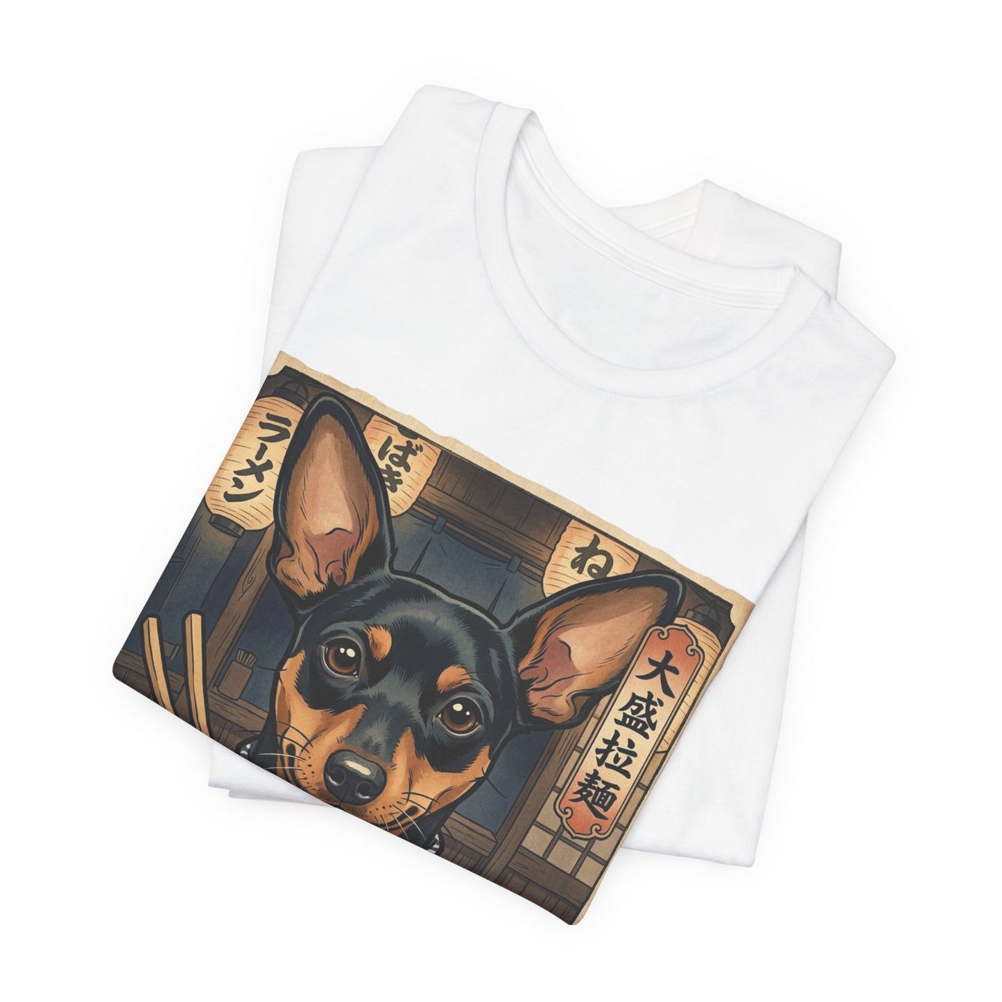 Ramen Dog T-Shirt — Cute Miniature Pinscher Slurping Ramen Graphic Tee