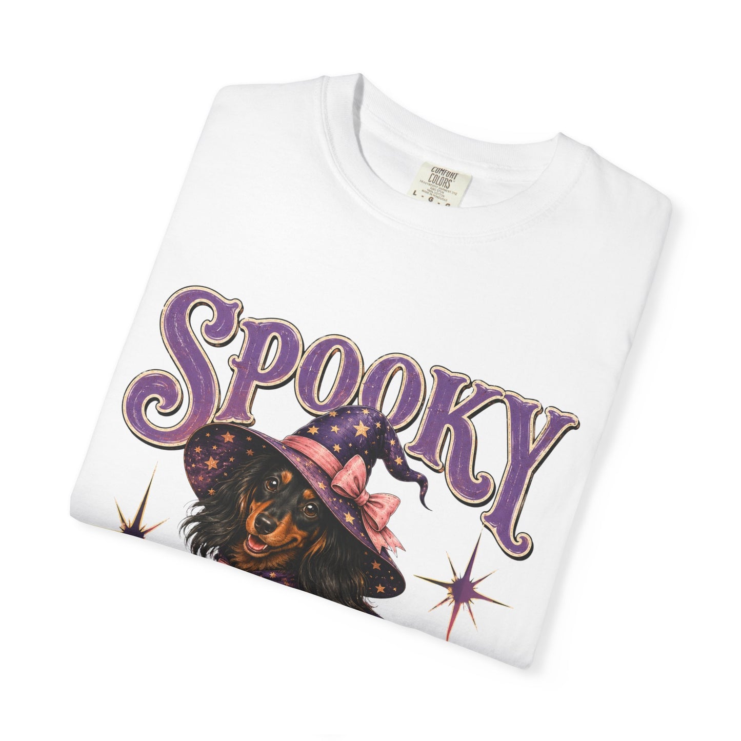 Spooky Season Witch Dachshund T-shirt | Halloween Pumpkin Graphic