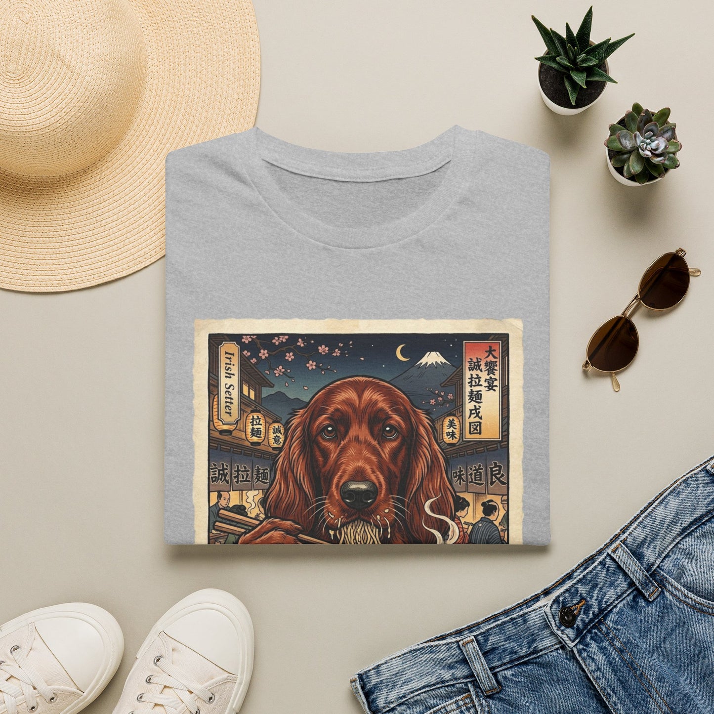 Irish Setter Ramen T-Shirt — Vintage Dog Eating Noodles Graphic Tee
