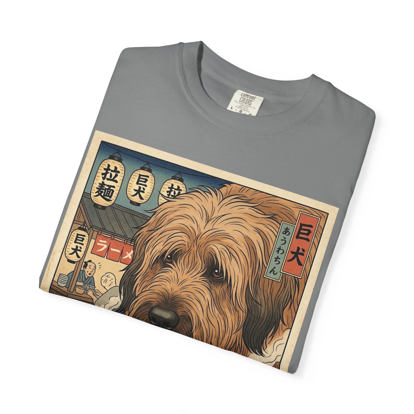 Briard Dog Eating Ramen T-Shirt | Vintage Japanese Noodle Art