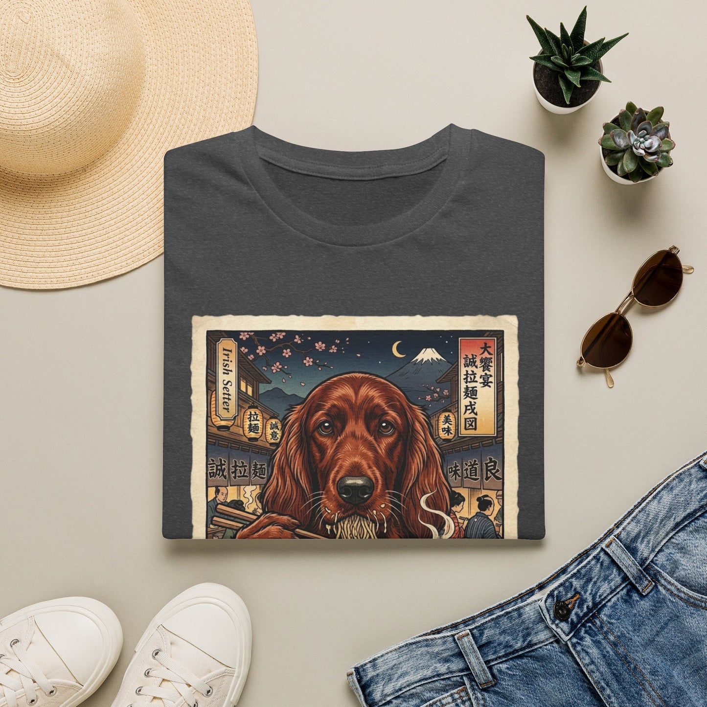 Irish Setter Ramen T-Shirt — Vintage Dog Eating Noodles Graphic Tee
