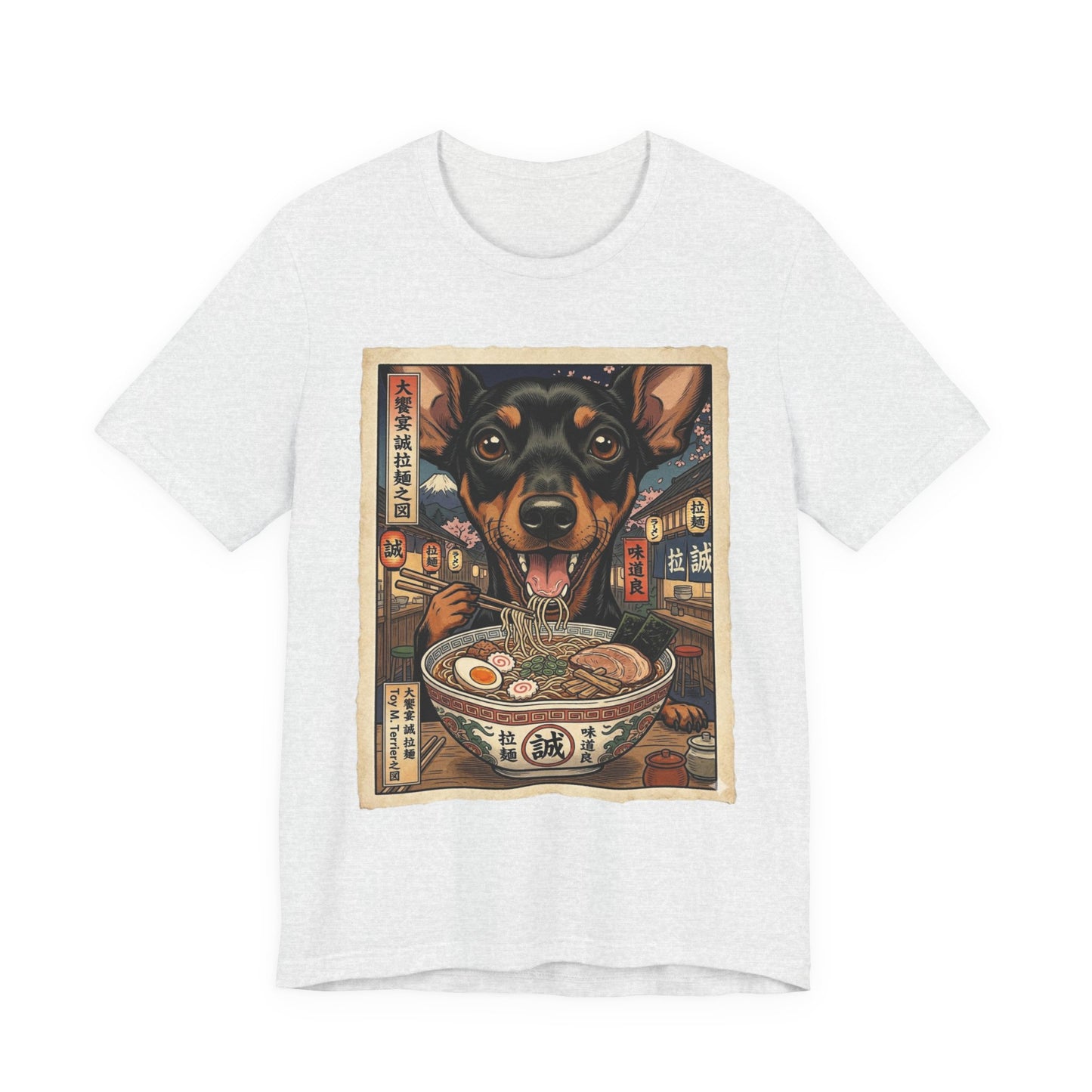 Ramen Manchester Terrier (toy) Graphic Tee — Cute Dog Eating Ramen T‑Shirt