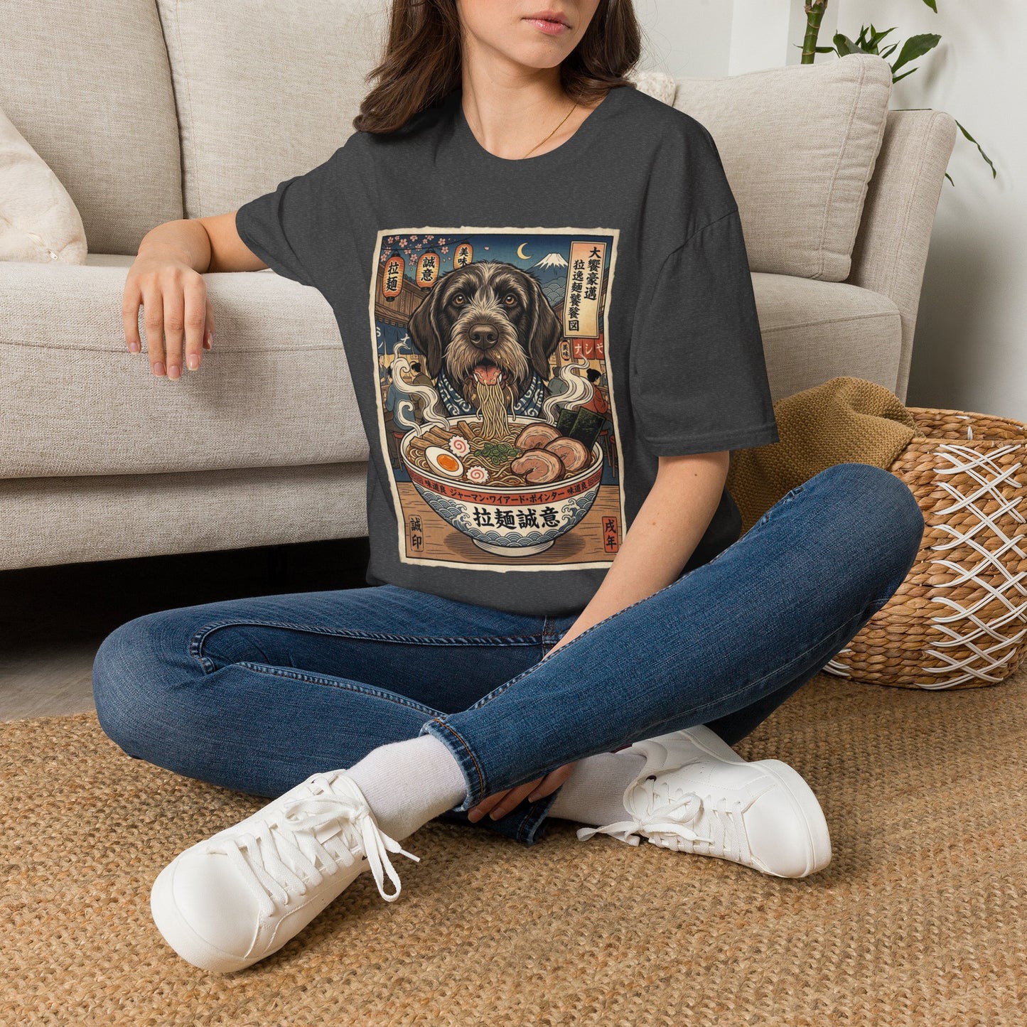 German Wirehaired Pointer Ramen Shop T‑Shirt — Vintage Japanese Dog Illustration