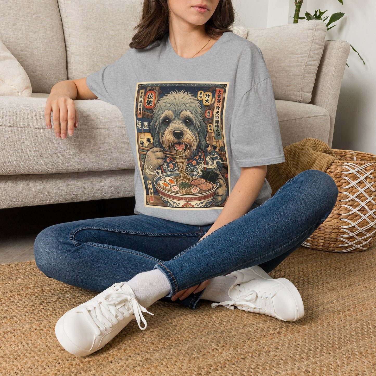 Dandie Dinmont Terrier Dog Ramen T-Shirt — Cute Pup Eating Ramen Vintage Japanese Art Tee