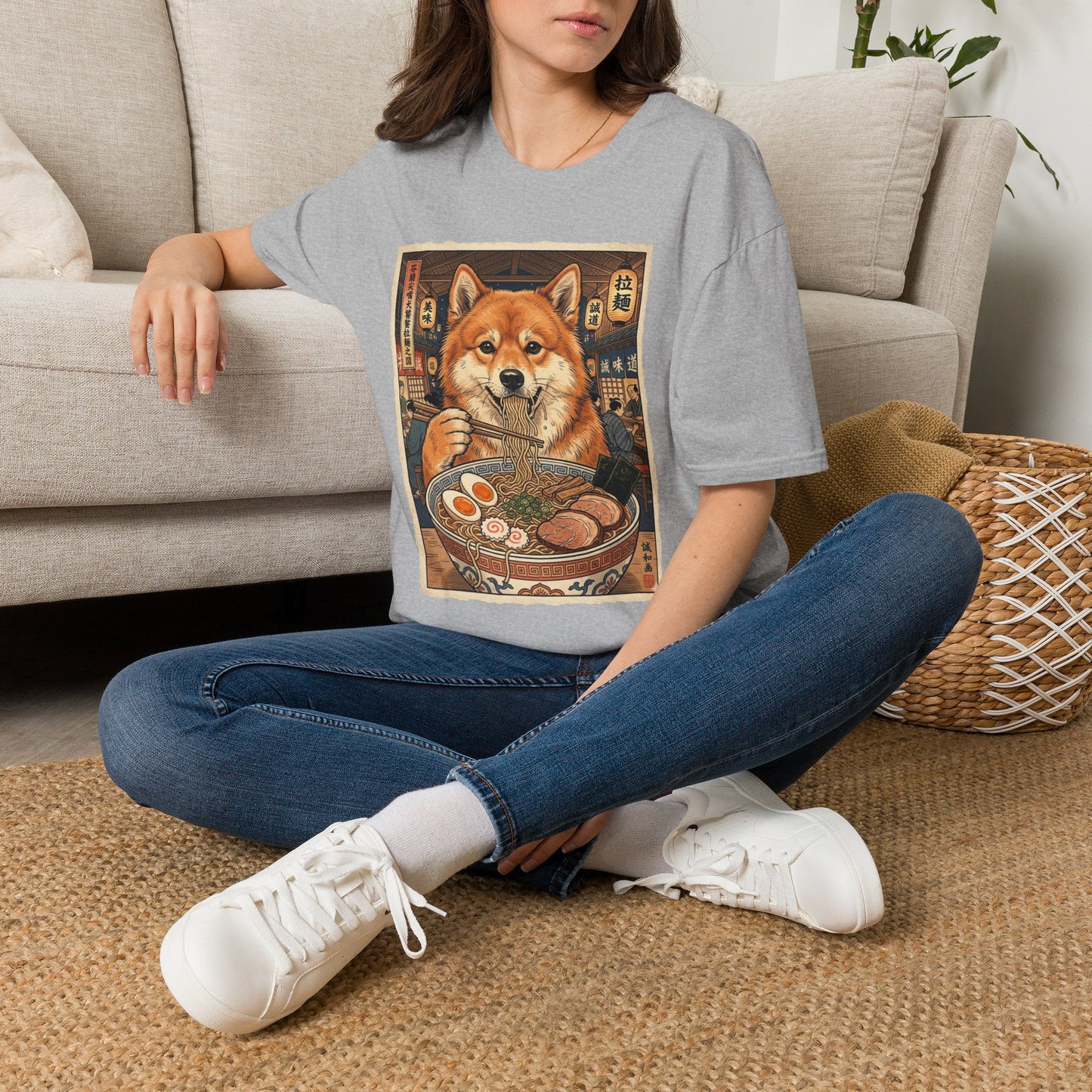 Finnish Spitz Ramen Tee — Cute Dog Eating Noodles Graphic T-Shirt
