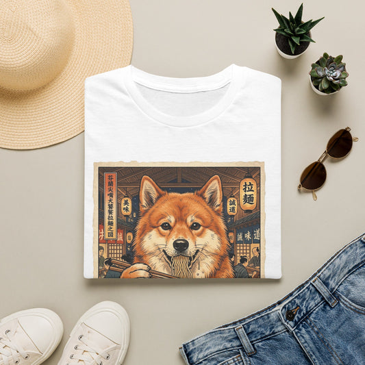 Finnish Spitz Ramen Tee — Cute Dog Eating Noodles Graphic T-Shirt