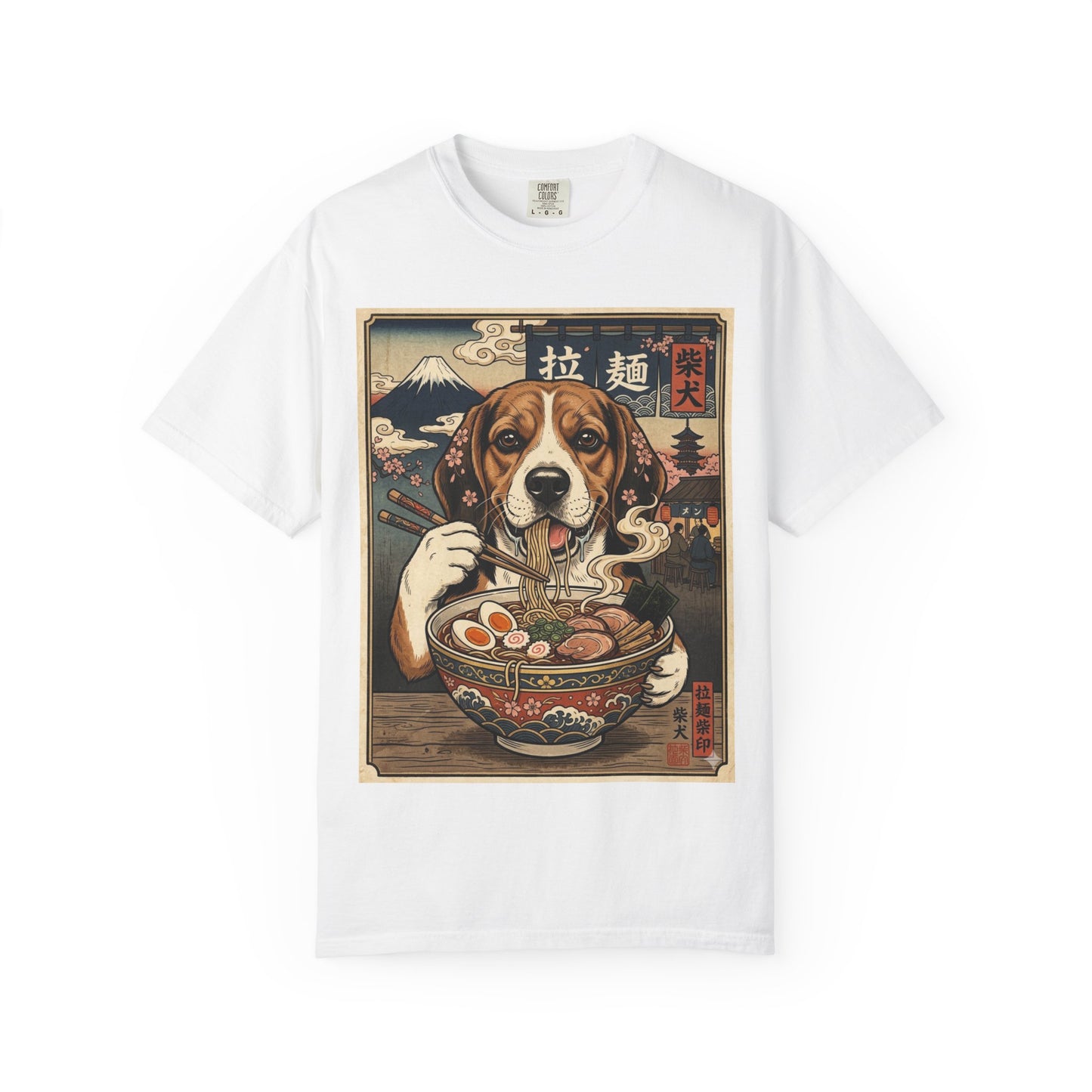 Beagle Eating Ramen T-Shirt | Vintage Japanese Dog Noodle Art