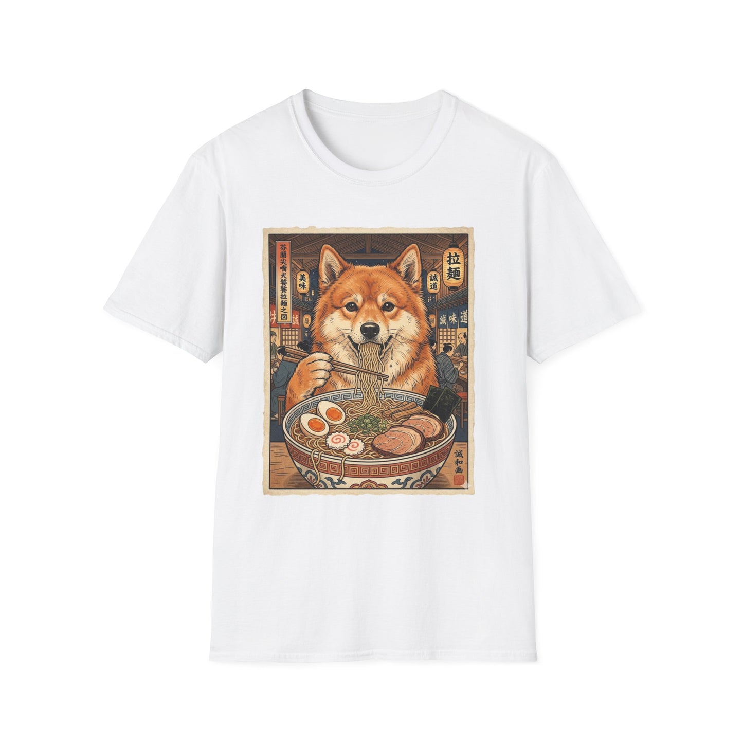 Finnish Spitz Ramen Tee — Cute Dog Eating Noodles Graphic T-Shirt
