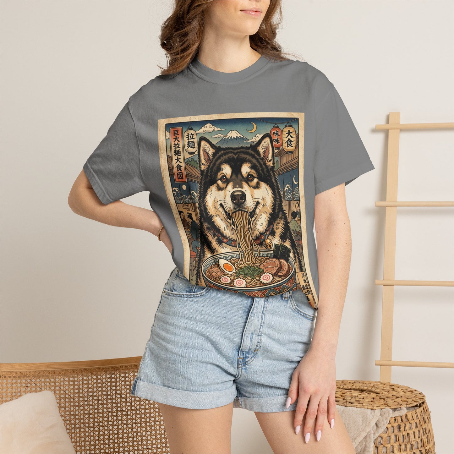 Alaskan Malamute Ramen Bowl T-Shirt | Japanese Ukiyo-e Dog Illustration