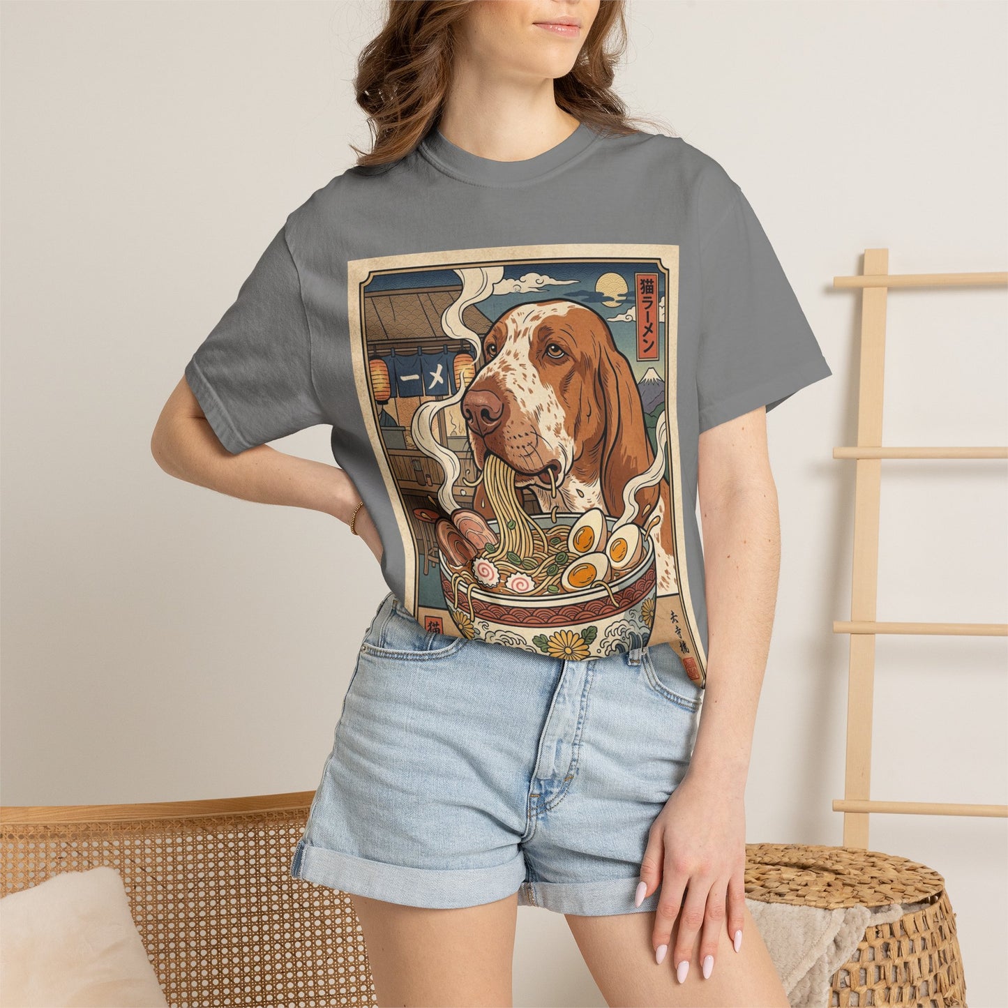 Bracco Italiano Ramen Illustration T-Shirt | Anime Style Dog Bowl