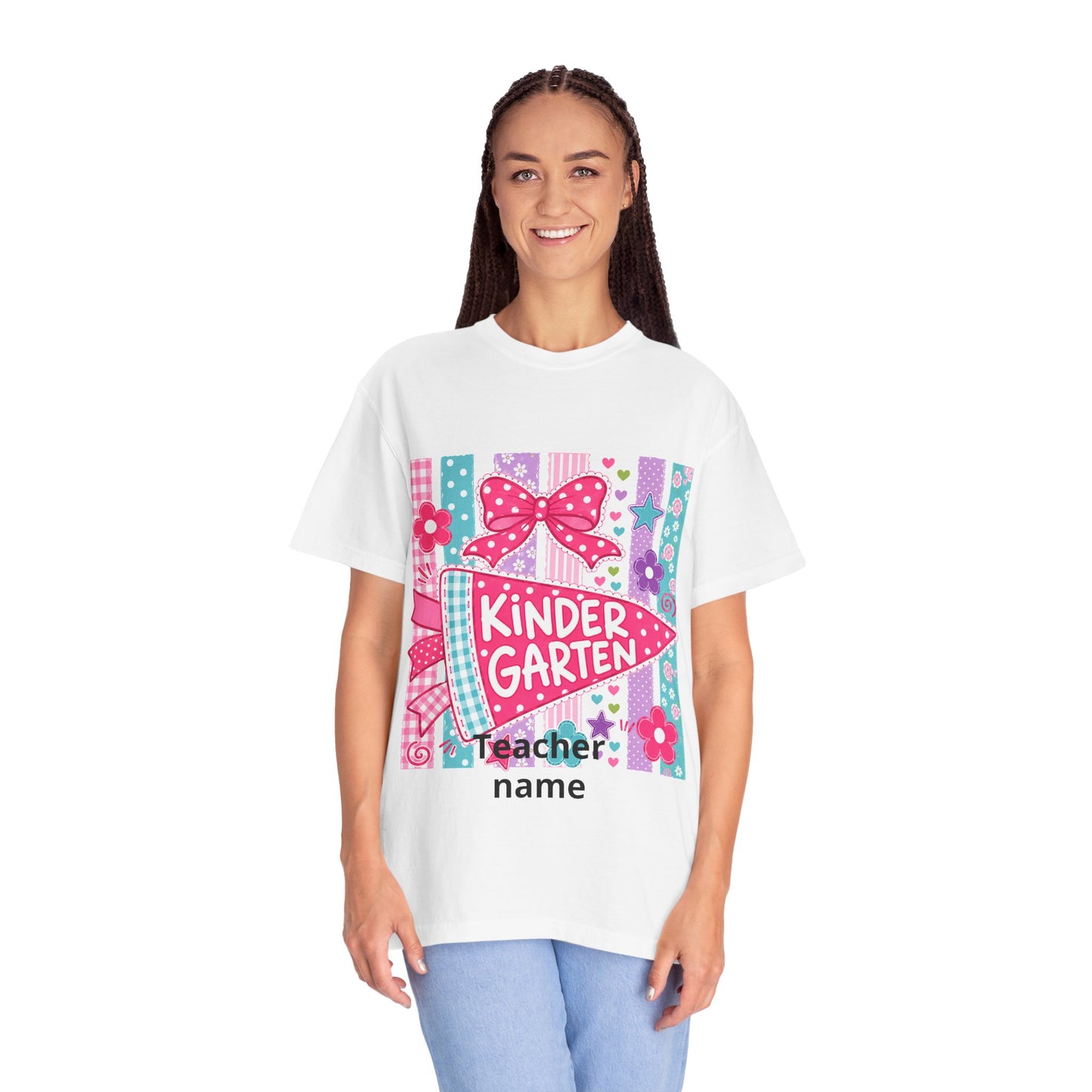 Kindergarten Pennant T-shirt | Cute School Bow Flowers Teacher Tee