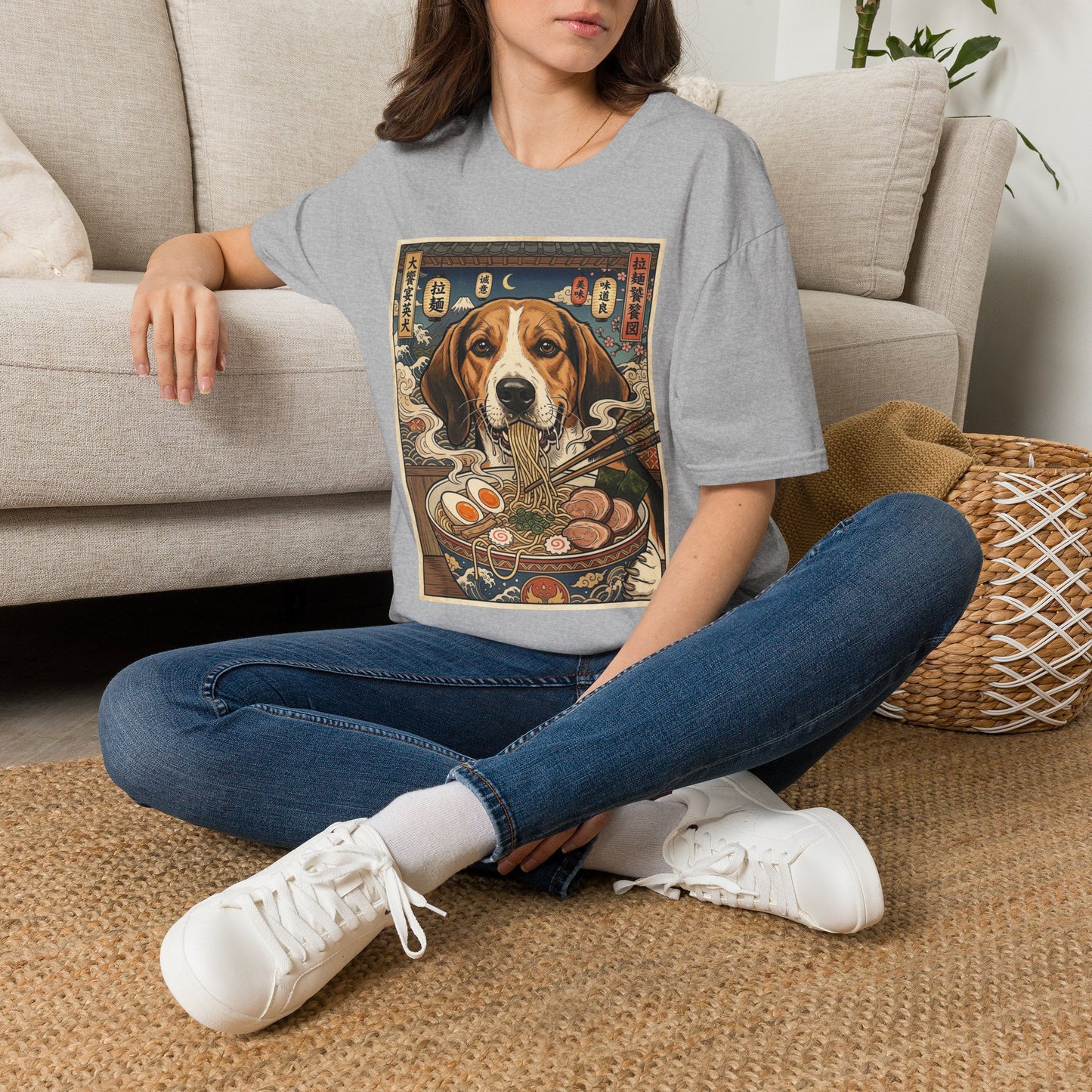 English Foxhound Ramen Poster T-Shirt — Vintage Japanese-Inspired Dog Graphic Tee