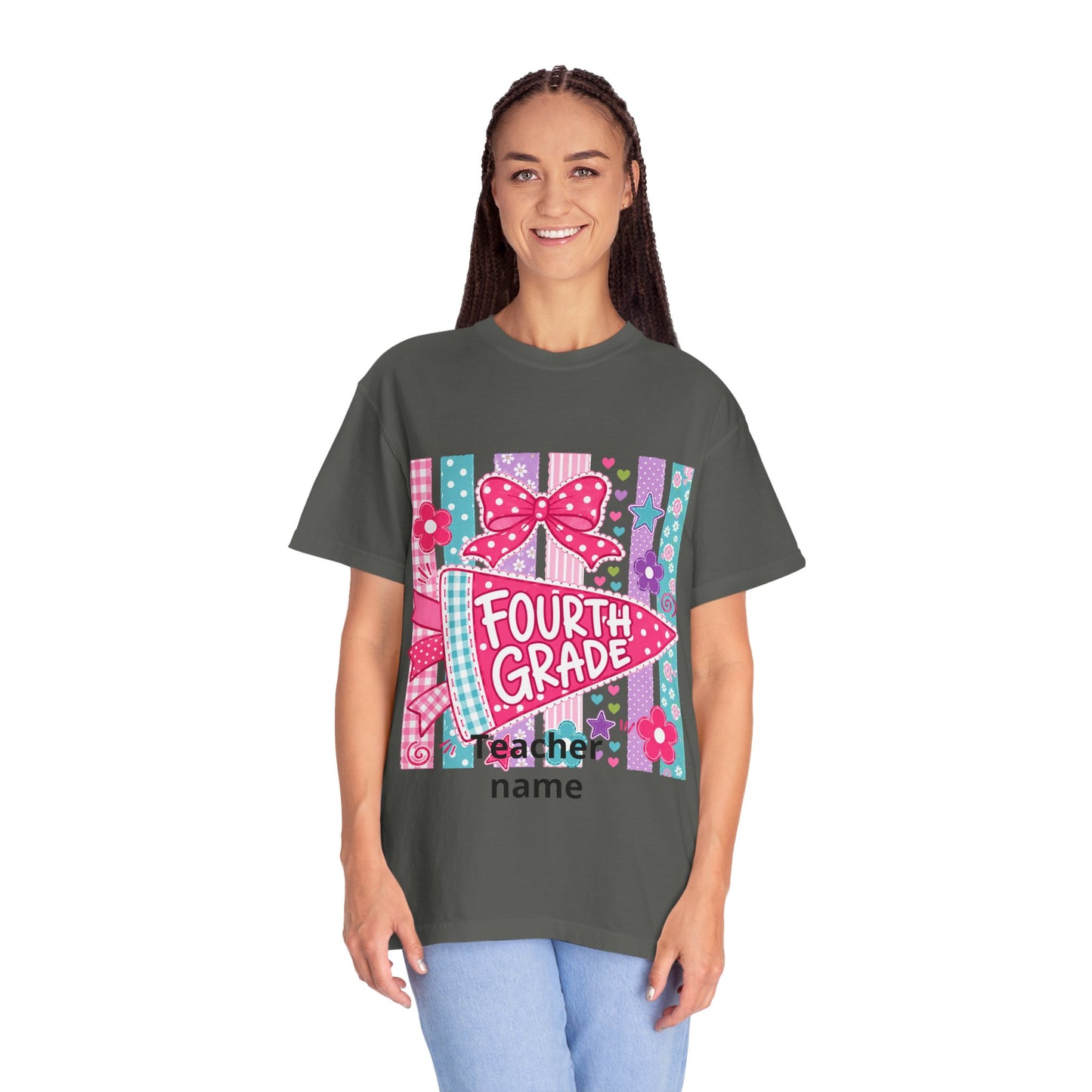 Fourth Grade Pennant Teacher T-shirt | Personalized Teacher Name