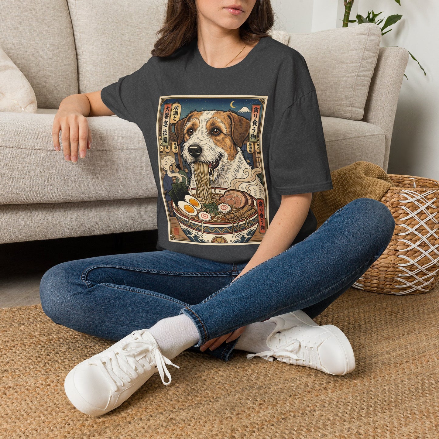 Ramen Dog T-Shirt — Cute Retro Japanese-Inspired Kromfohrlander Eating Noodles Graphic Tee