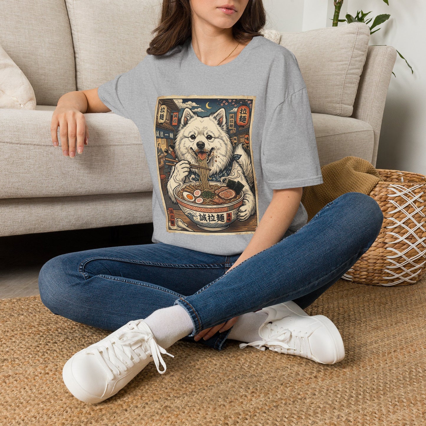 Ramen DogT-Shirt — Cute German Spitz Dog Eating Ramen Vintage Illustration