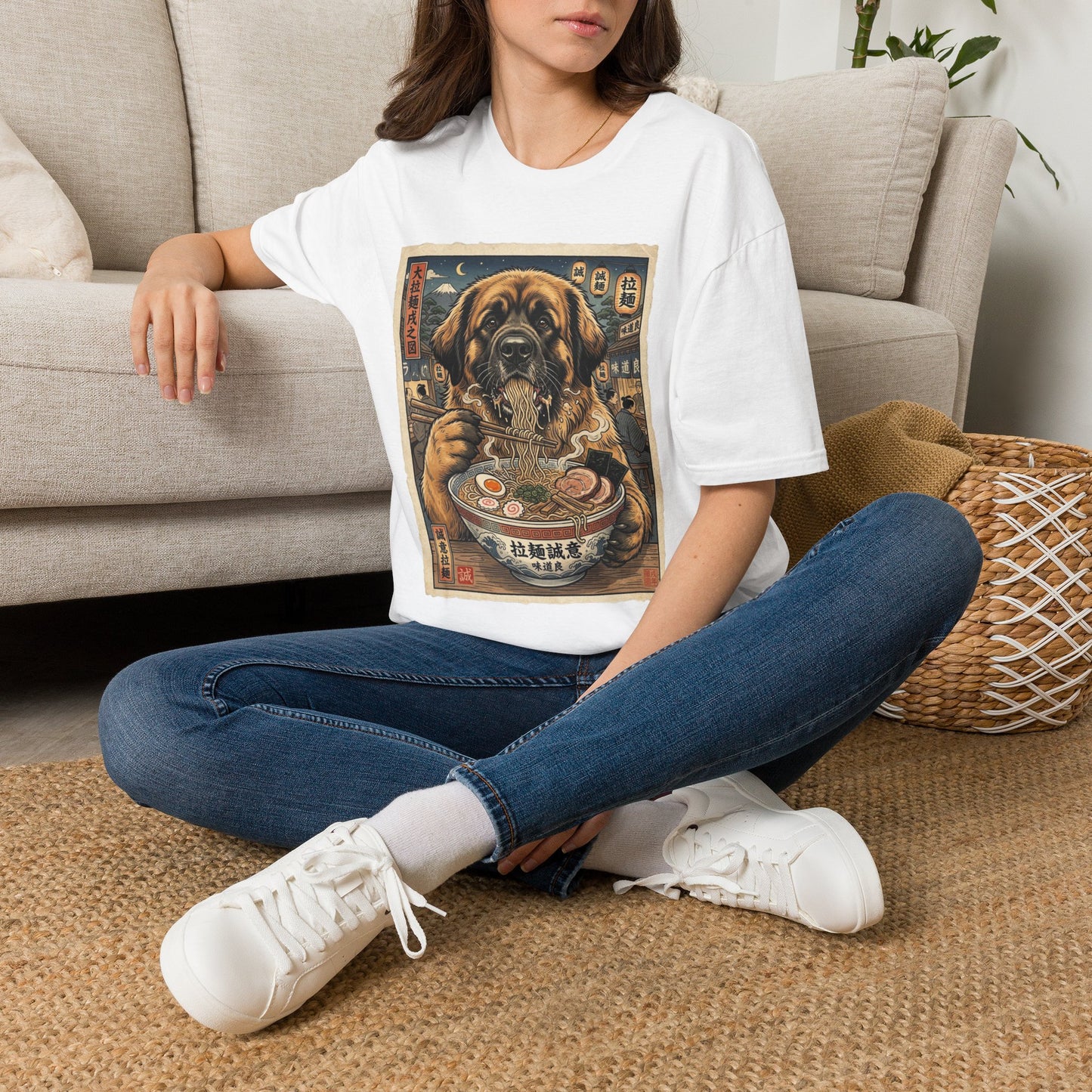 Saint Bernard Ramen Graphic Tee — Vintage Japanese Street Dog T-Shirt