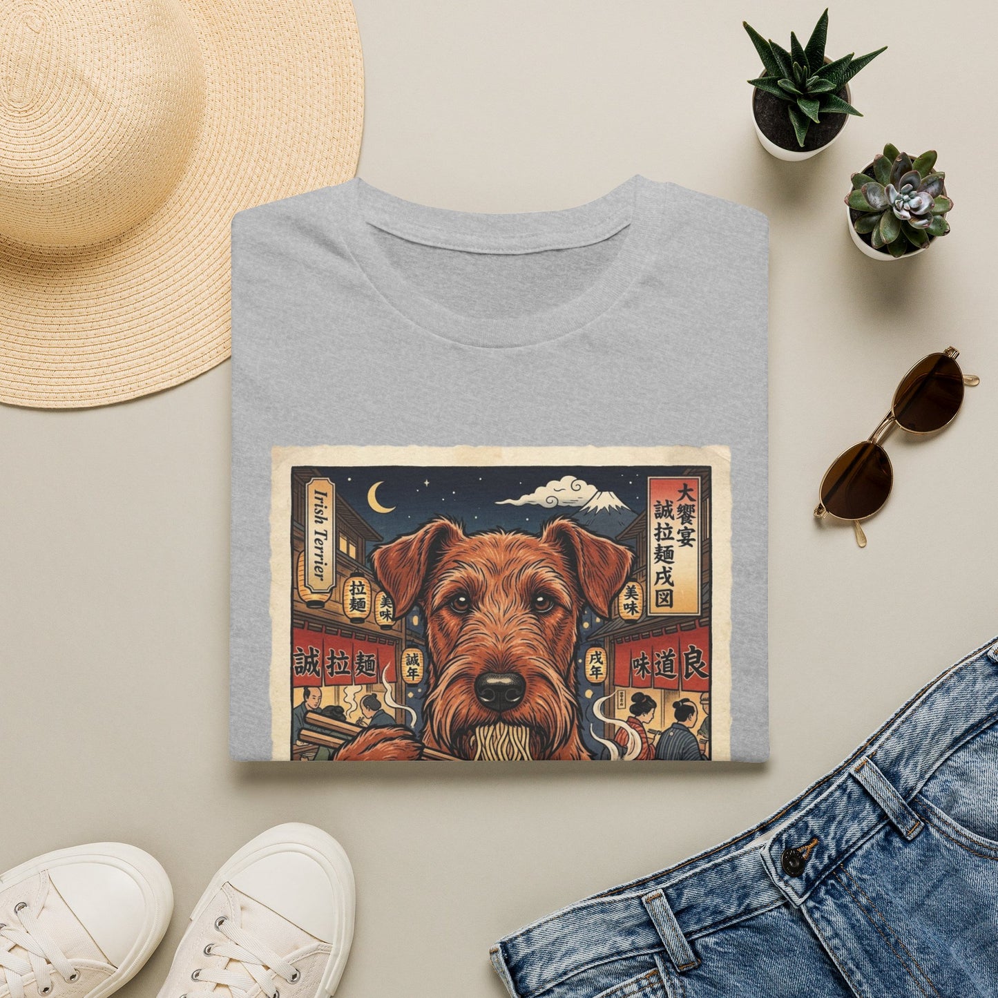 Irish Terrier Dog Ramen T-Shirt — Vintage Asian Street Food Illustration Tee
