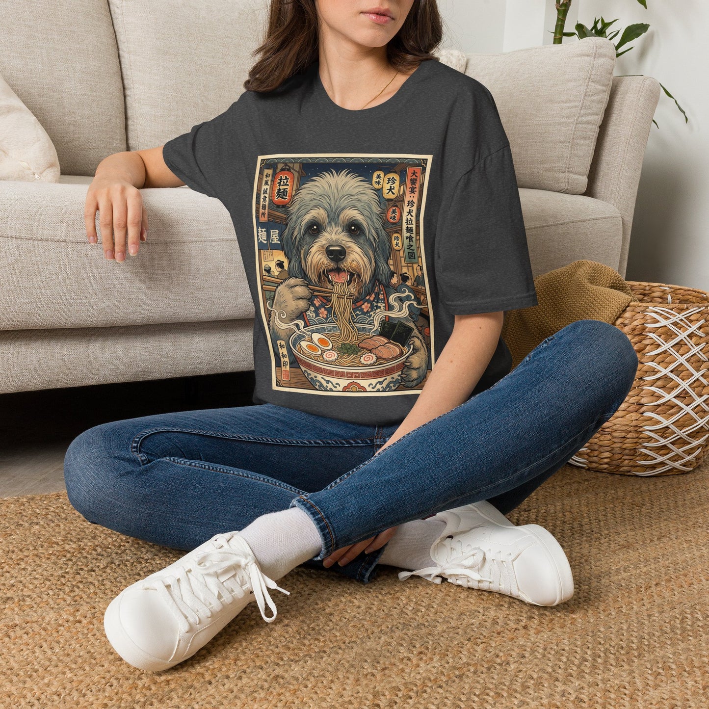 Dandie Dinmont Terrier Dog Ramen T-Shirt — Cute Pup Eating Ramen Vintage Japanese Art Tee