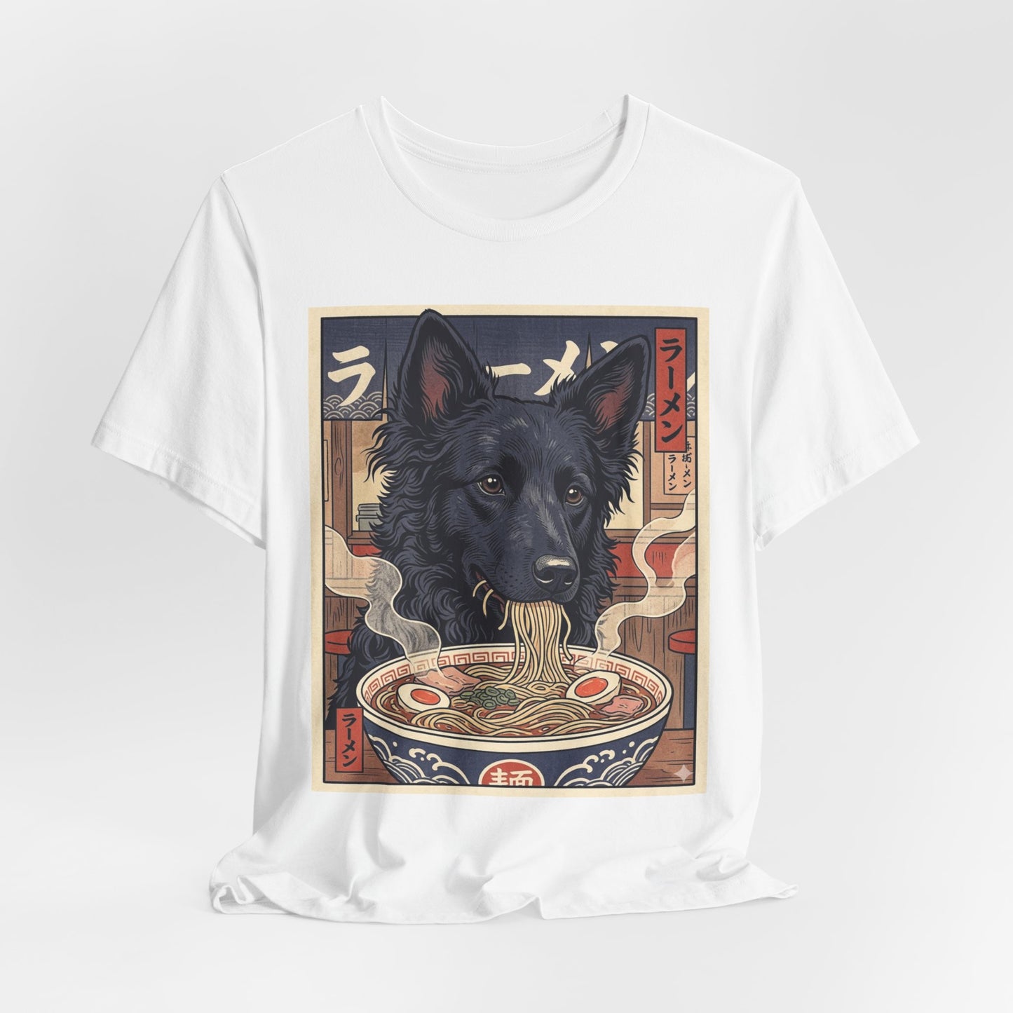 Ramen Dog T‑Shirt — Mudi Enjoying Steamy Ramen Graphic Tee