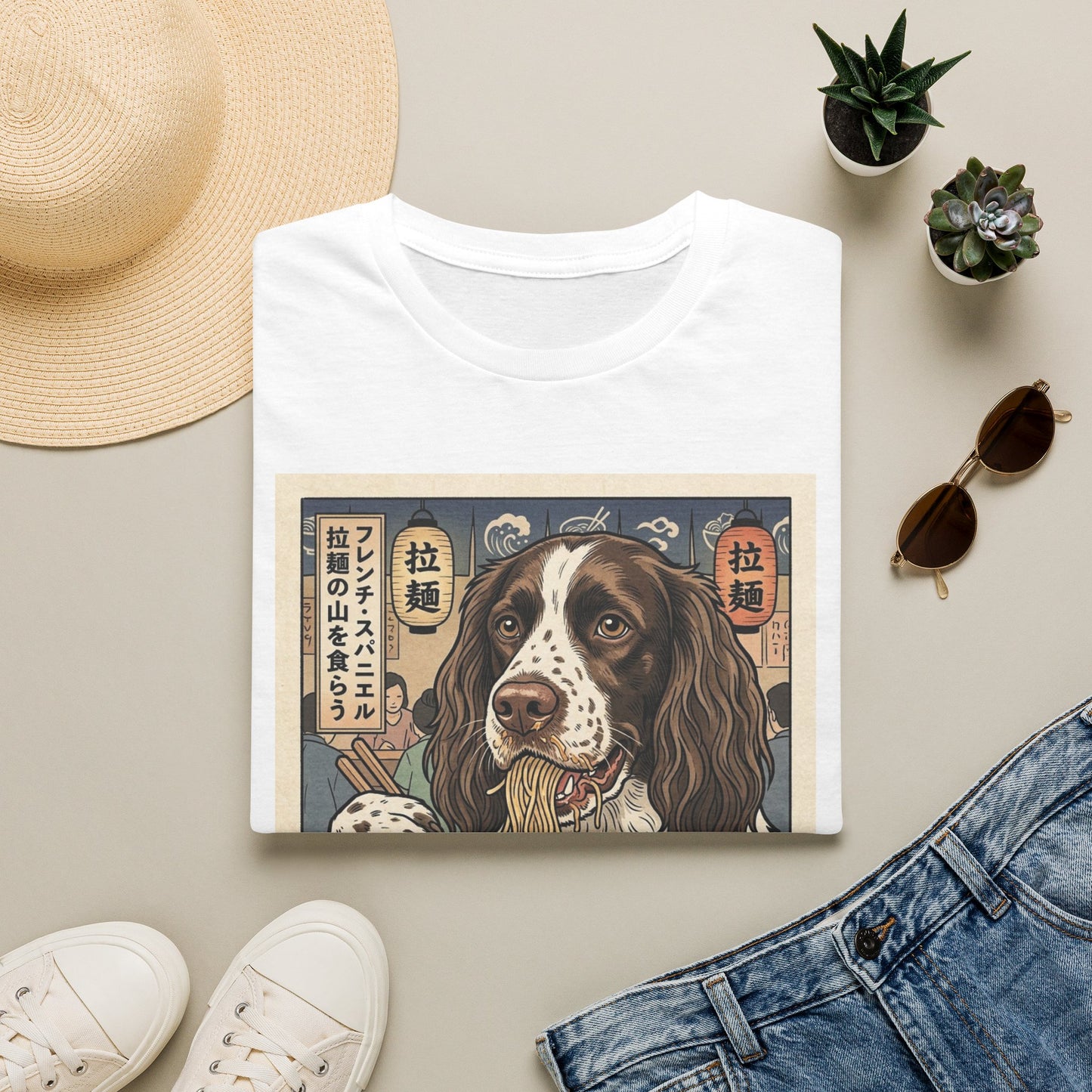 French Spaniel Ramen Bowl T-Shirt — Japanese Style Dog Graphic Tee