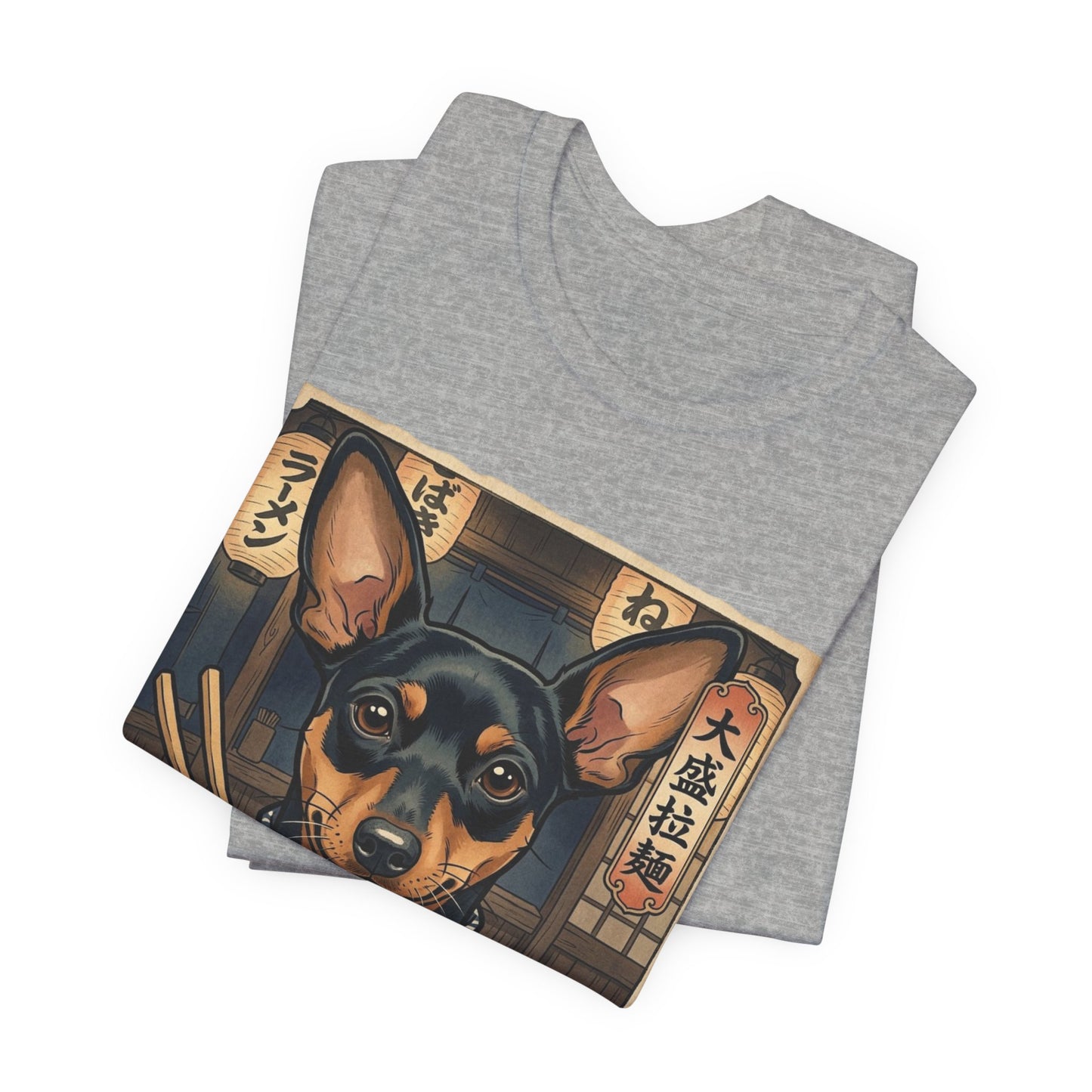 Ramen Dog T-Shirt — Cute Miniature Pinscher Slurping Ramen Graphic Tee