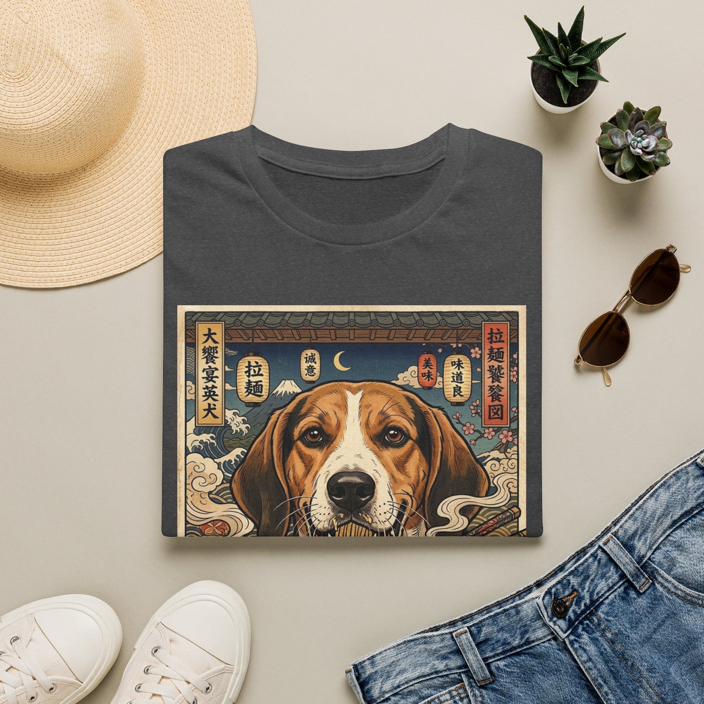 English Foxhound Ramen Poster T-Shirt — Vintage Japanese-Inspired Dog Graphic Tee