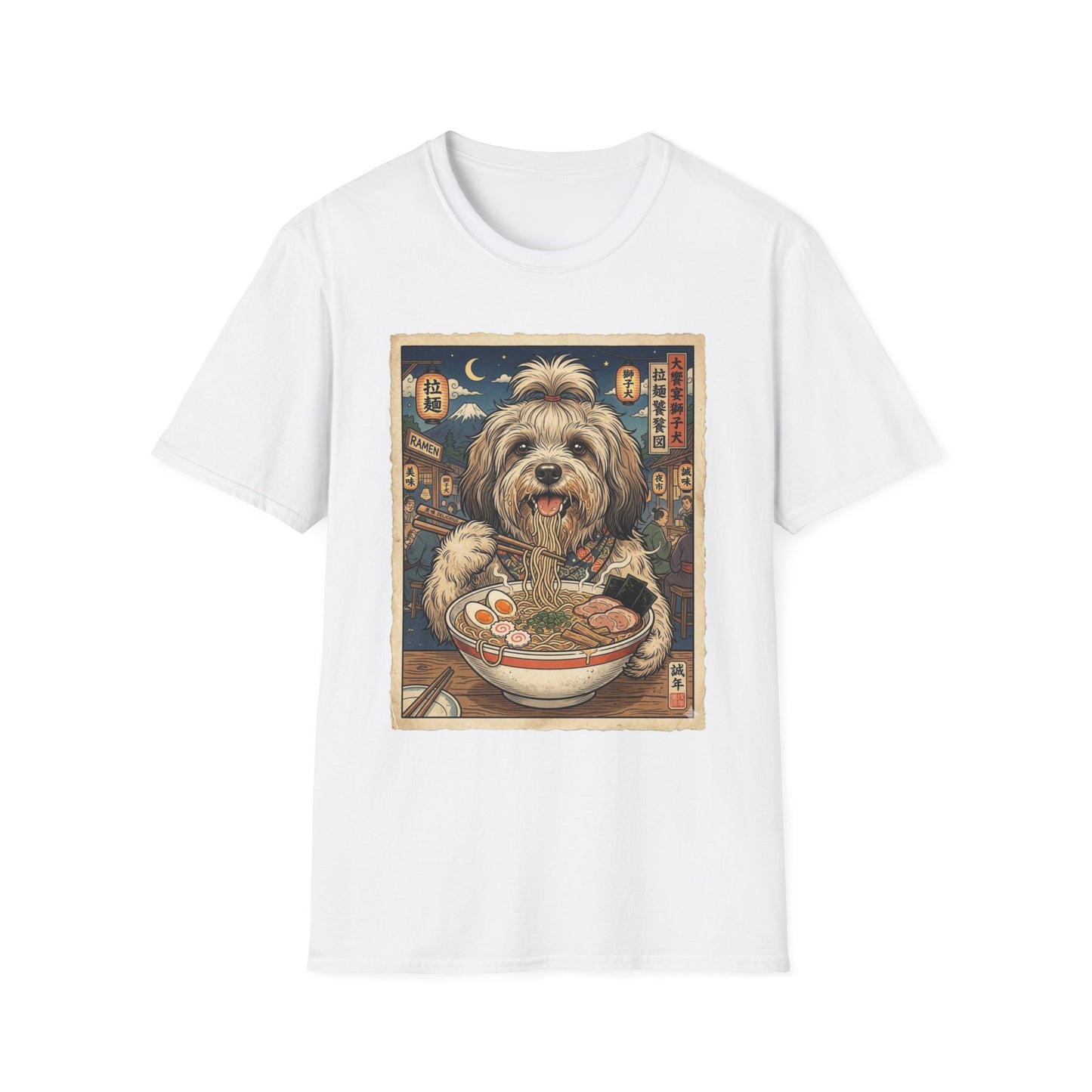 Ramen Löwchen T-Shirt — Cute Dog in Night Market Graphic Tee