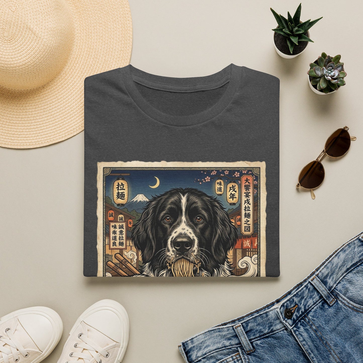 Large Munsterlander Ramen Bowl T-Shirt — Vintage Japanese Dog Art Tee