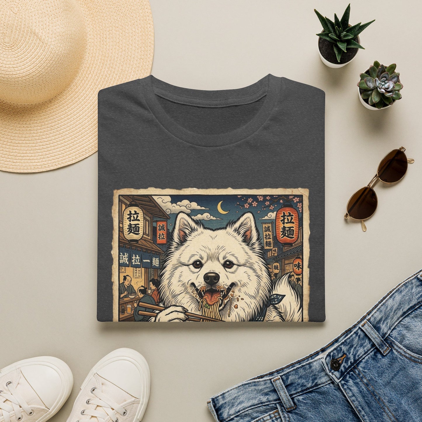 Ramen DogT-Shirt — Cute German Spitz Dog Eating Ramen Vintage Illustration