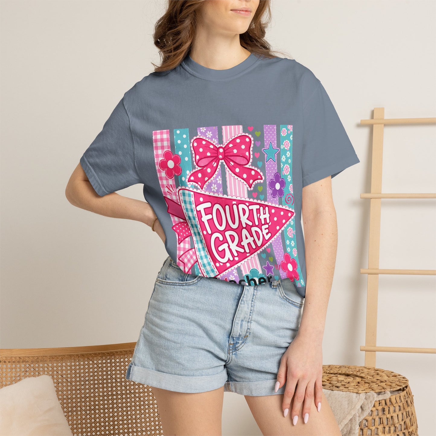 Fourth Grade Pennant Teacher T-shirt | Personalized Teacher Name