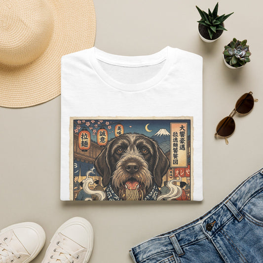 German Wirehaired Pointer Ramen Shop T‑Shirt — Vintage Japanese Dog Illustration