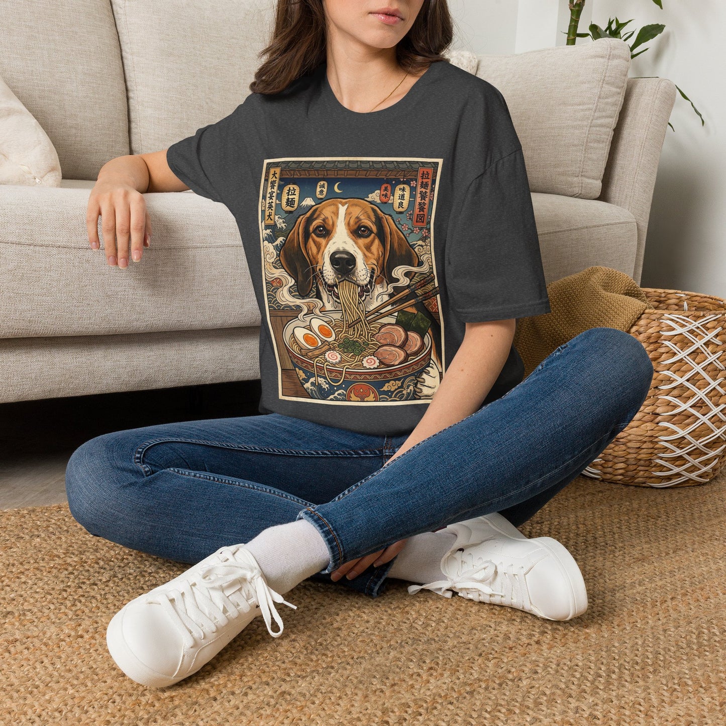 English Foxhound Ramen Poster T-Shirt — Vintage Japanese-Inspired Dog Graphic Tee