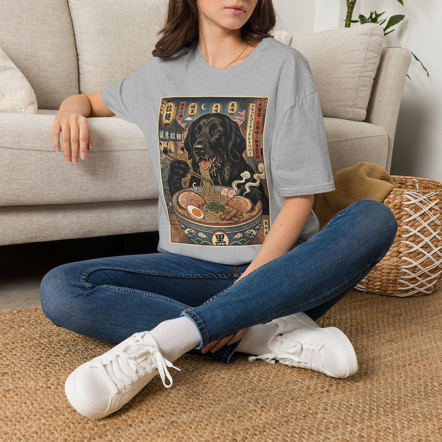Ramen Flat-Coated Retriever T-Shirt — Vintage Japanese Dog Noodle Art Tee