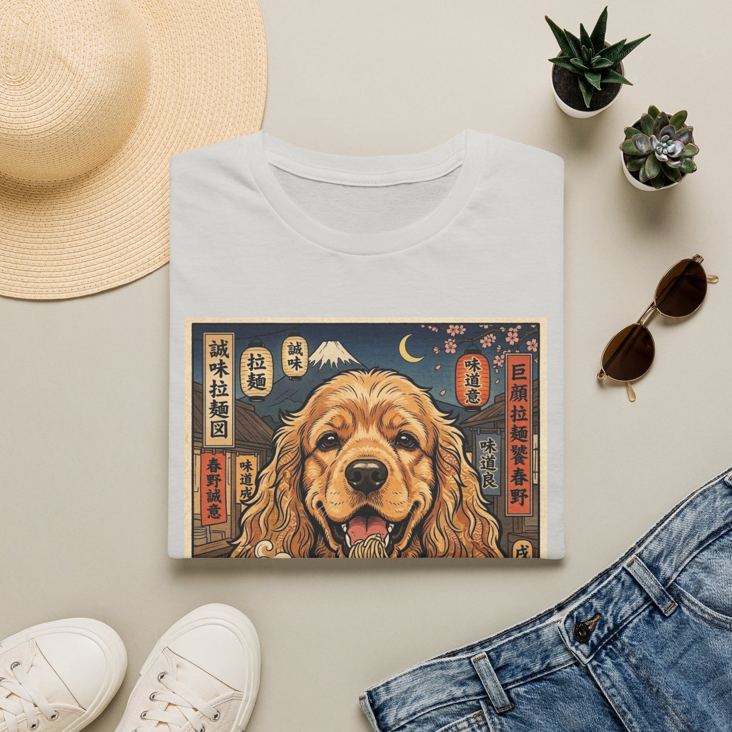 Cocker Spaniel Ramen Bowl T-Shirt | Japanese Ukiyo-e Dog Art