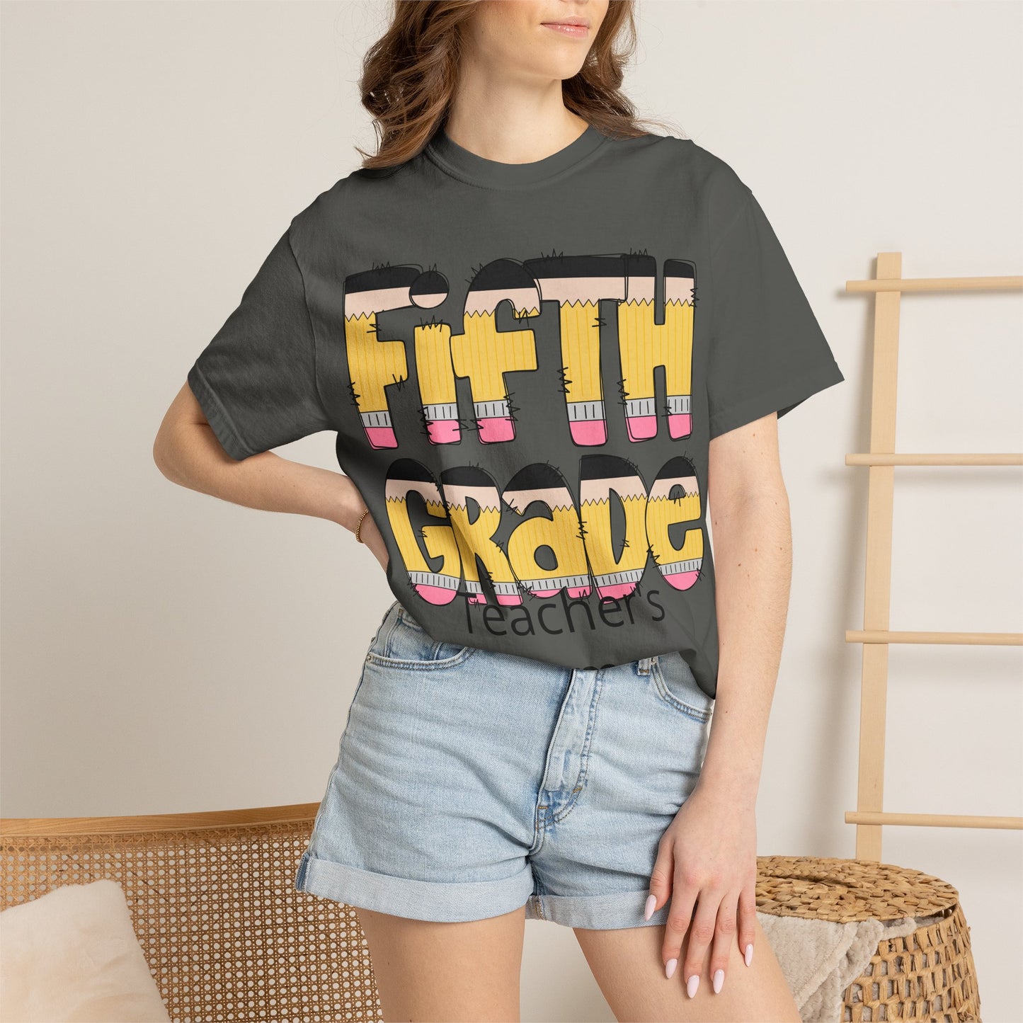 Fifth Grade pencil graphic T-shirt | Teacher name customizable