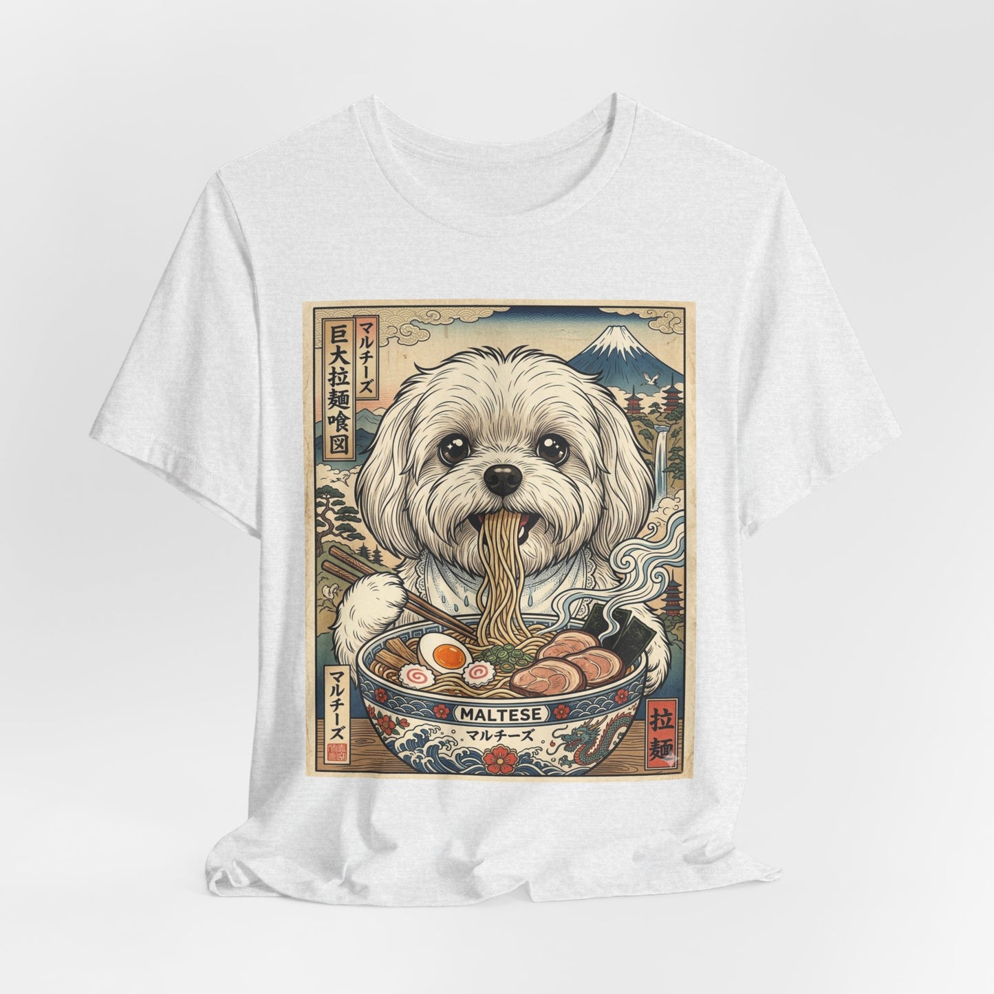 Maltese Ramen Tee — Cute Dog Eating Noodles Japanese-Inspired T-Shirt