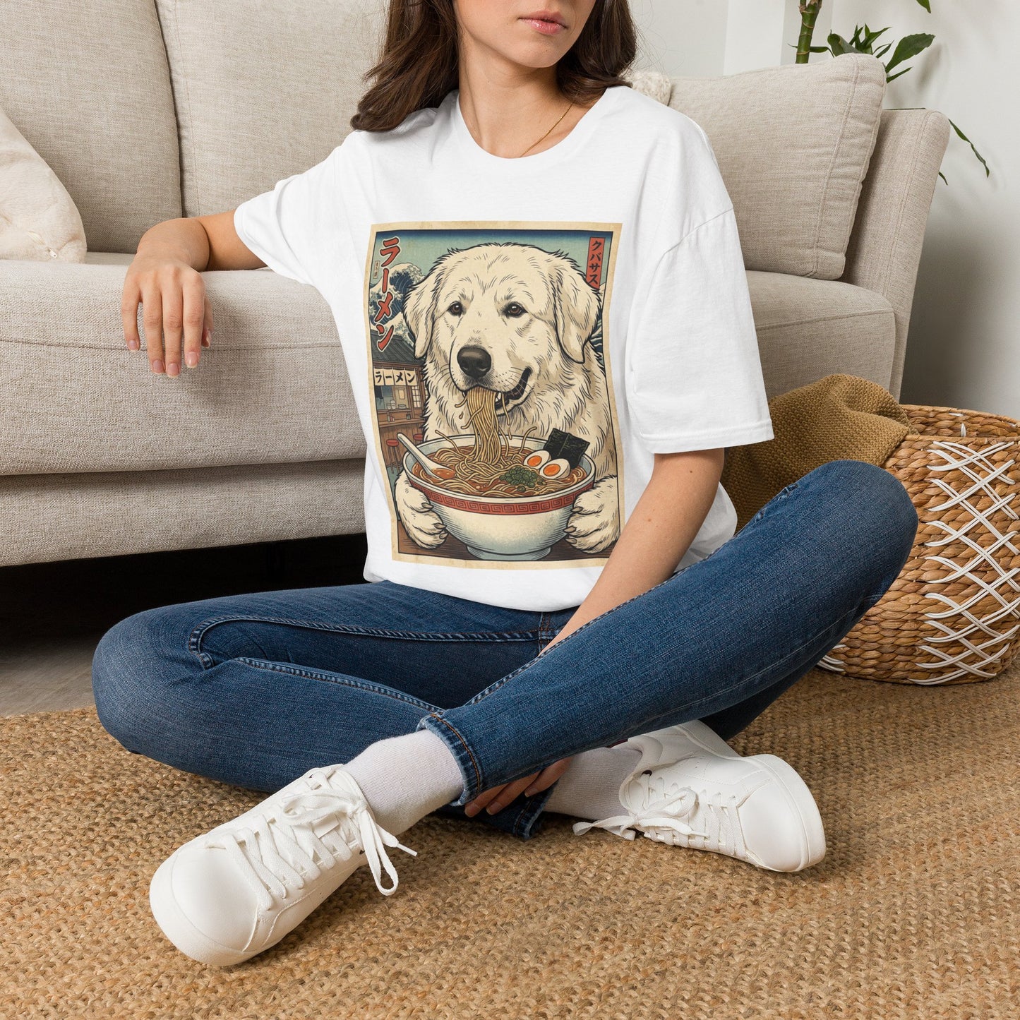 Ramen Dog T-Shirt — Cute Japanese-Inspired Kuvasz Eating Ramen Graphic Tee