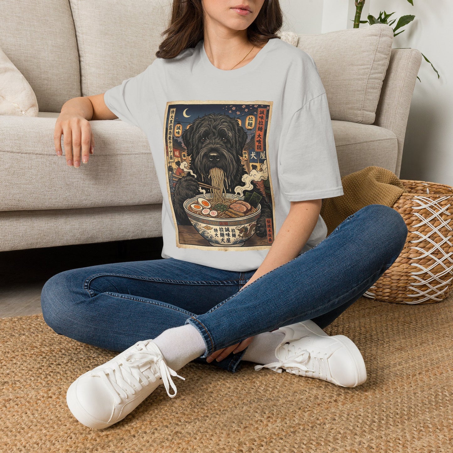 black Russian terrier Dog Ramen Bowl T-Shirt | Japanese Ukiyo-e Style